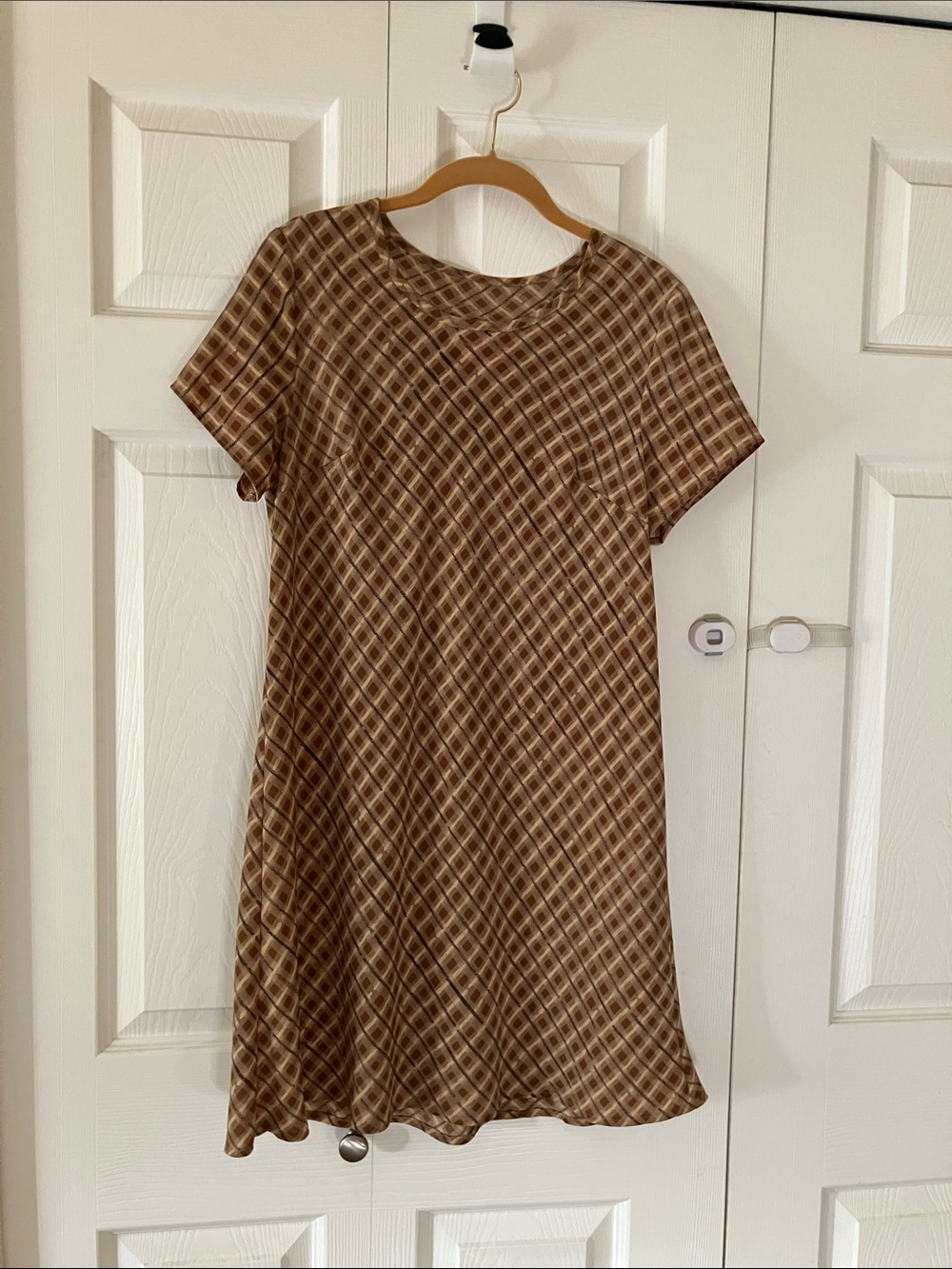 Vintage Brown Geometric Short-Sleeve Dress - Brand Unknown